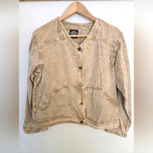 Produce Company cream/tan 100% cotton jacket square metal buttons | size M